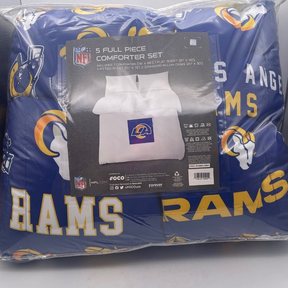 FOCO NFL Los Angeles Rams Comforter Bed In A Bag 5 Piece Set FULL Size